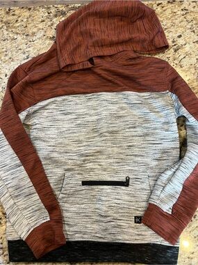 Boys Colorblock Hooded Sweatshirt in Rust and Light Gray